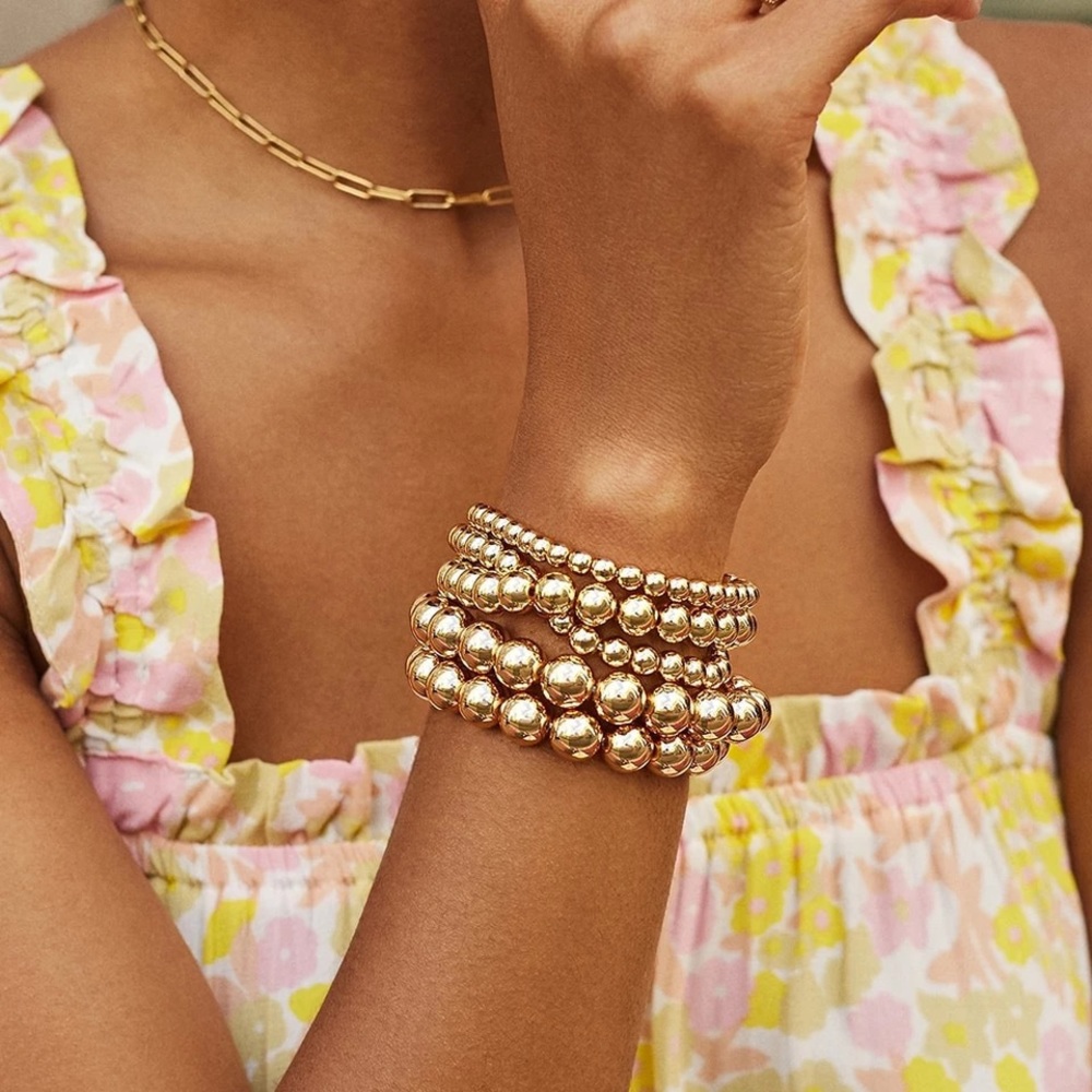 🍋2/$30 New Set of 5 Gold Stretchy Bracelets - Picture 3 of 4